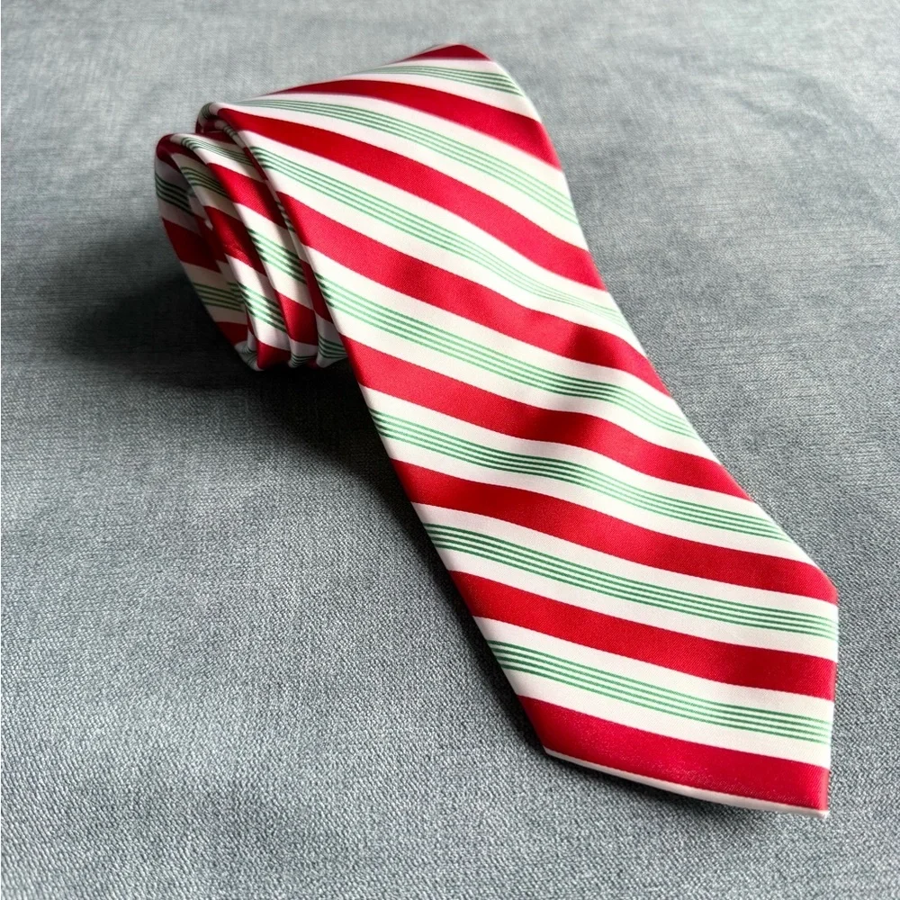 Holidays Christmas Holiday Neck Tie Red Green White Striped Adjustable Festive